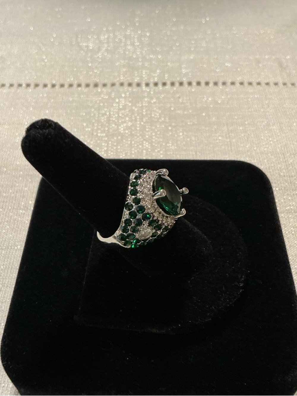 Emerald Green Lab Created Silver Tone Cocktail Ring - Picture 4 of 4